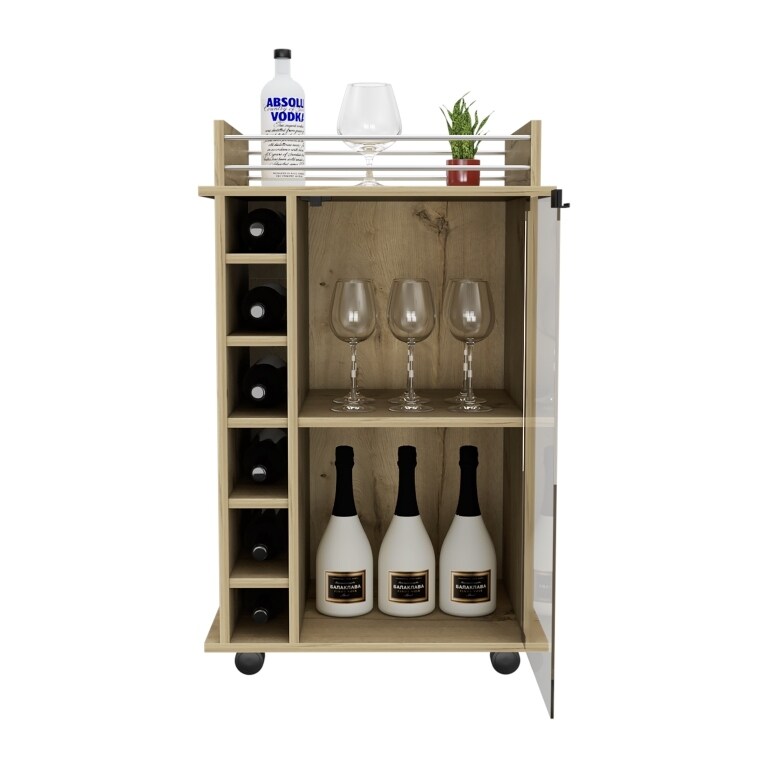 Bar Cart Baltimore With Six Wine Cubbies And Glass Door