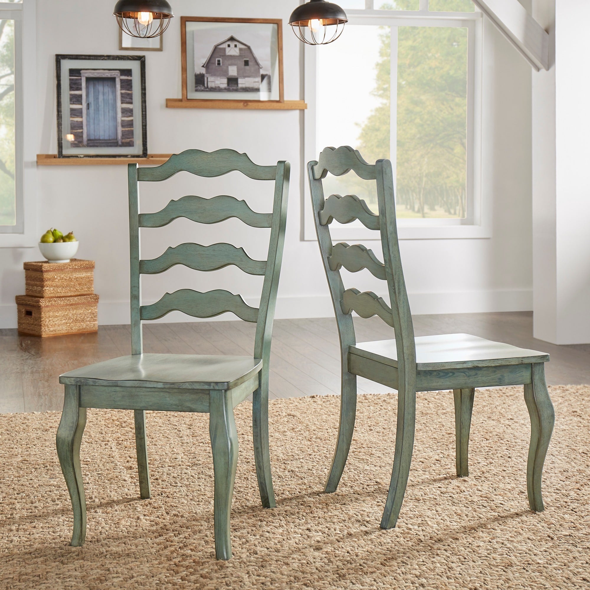 Weston Home Farmhouse Dining Chair with French Ladder Back (Set of 2)