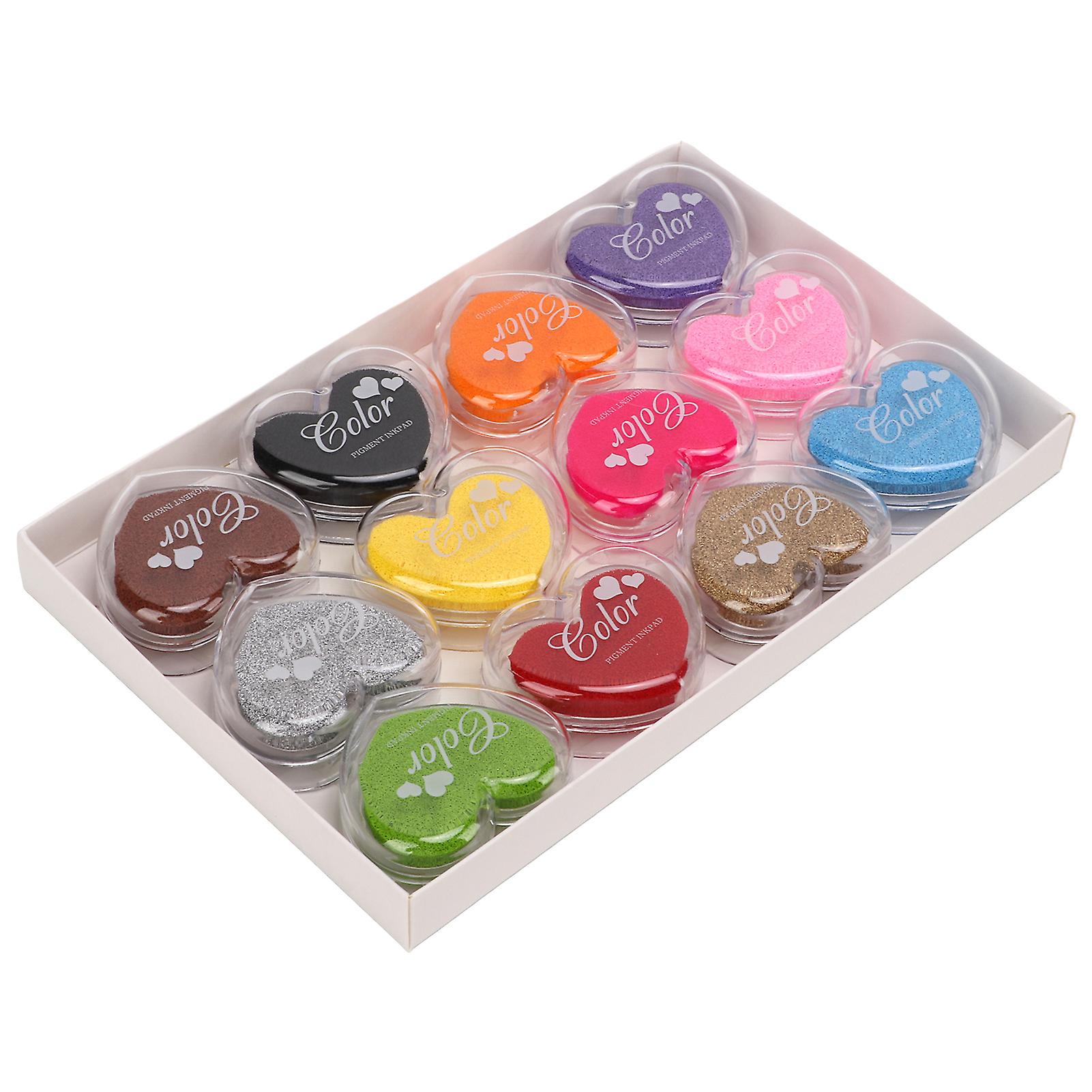 12 Color Stamp Pad Colorful Small Love Candy Color Washable Carving Inkpad Rubber Stamp Diy Stamp For Kid Gifts