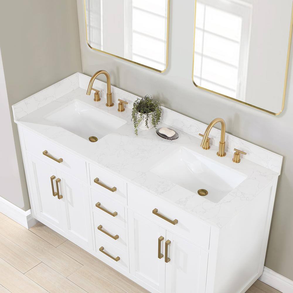 Altair Gavino 60 in. W x 22 in. D x 34 in. H Bath Vanity in White with Grain White Composite Stone Top 557060-WH-GW-NM