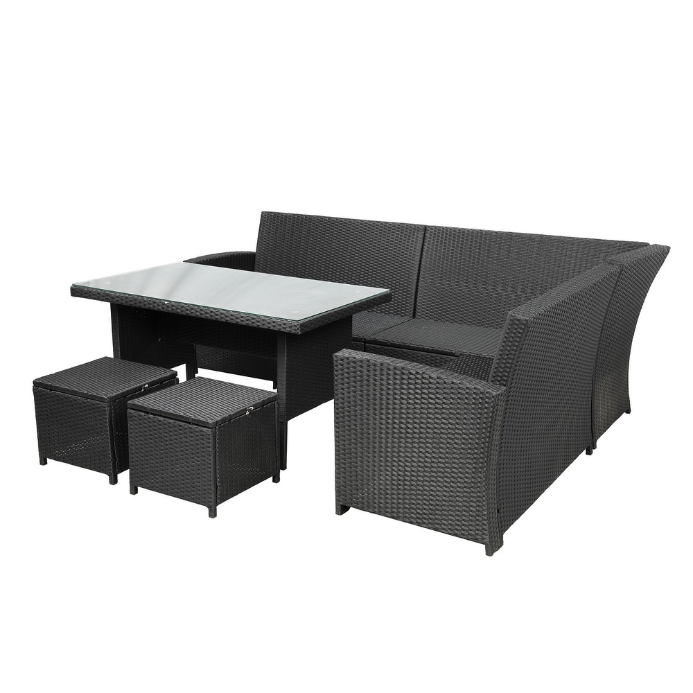 Patio 6 piece Outdoor Sectional Sofa with Glass Table Set