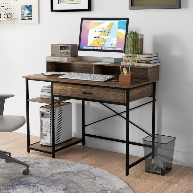 Home Office Writing Desk With Drawer Storage Shelves Cpu Stand