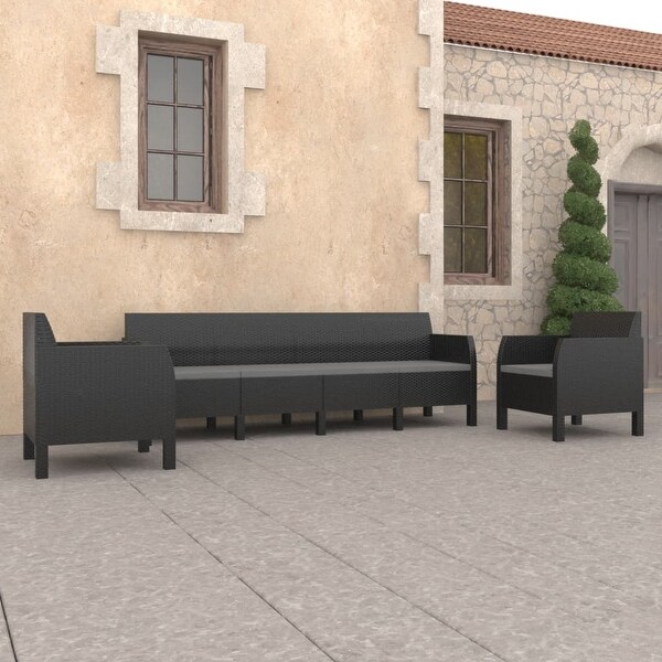 3 Piece Patio Lounge Set with Cushions PP Rattan Anthracite - Overstock - 36363413