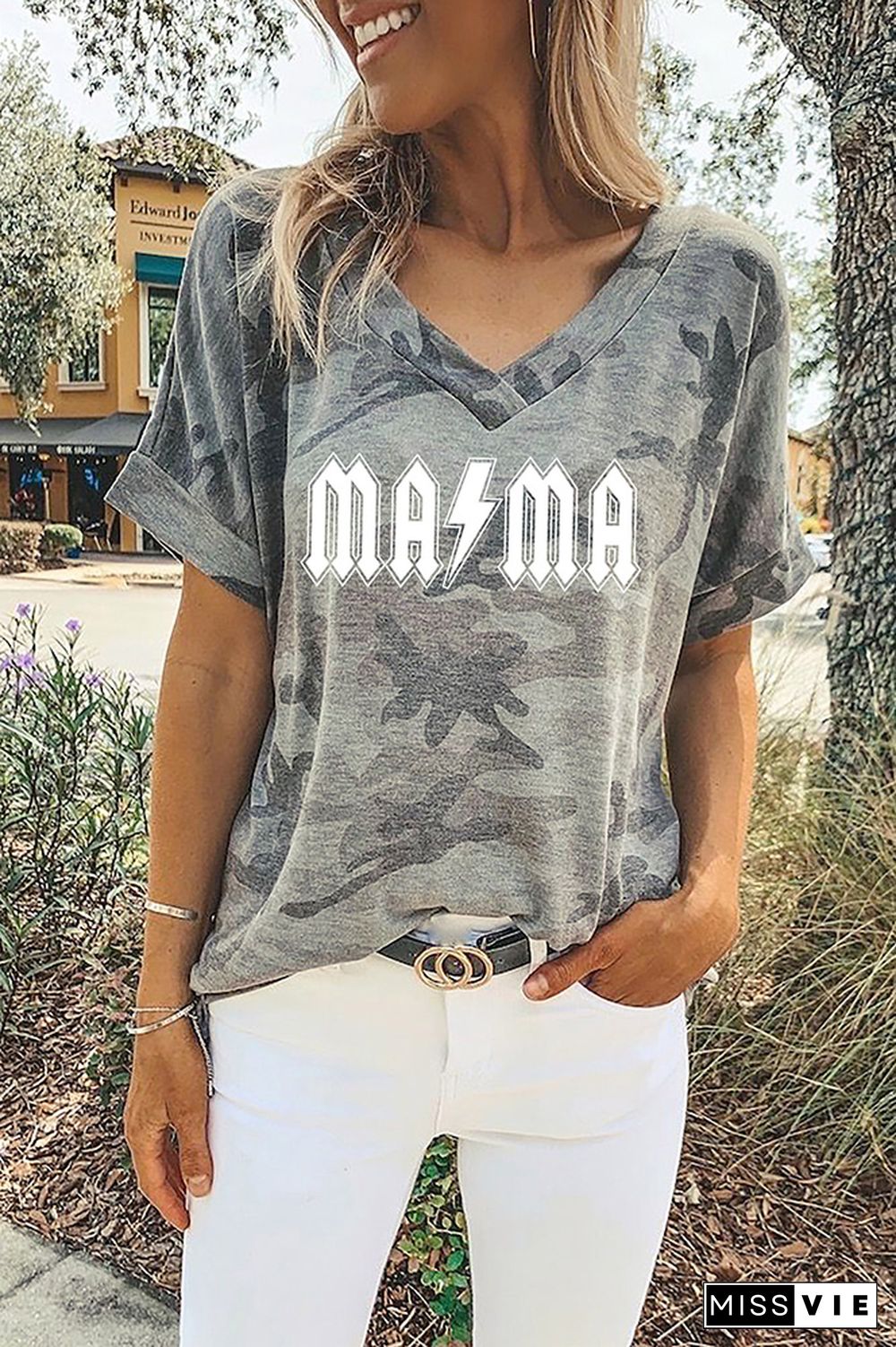 MAMA Print Graphic Tees for Women Wholesale Short Sleeve T shirts Top