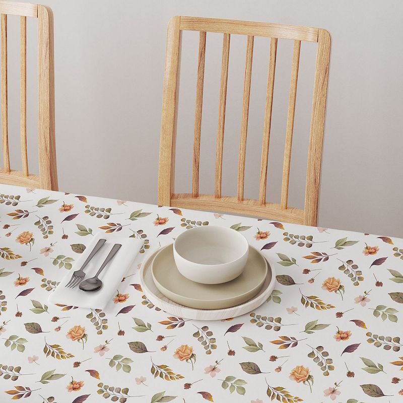 Rectangular Tablecloth， 100% Cotton， 52x104， Falling Leaves and Flowers