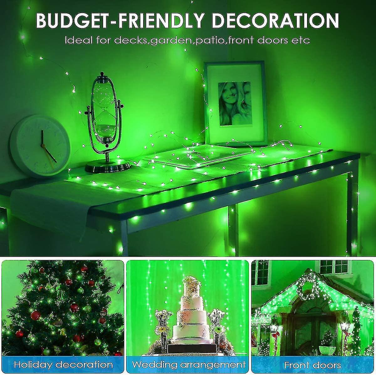 St. Patrick's Day Solar String Lights， Mini 100 Led Copper Wire Lights， Fairy Lights， Indoor Outdoor