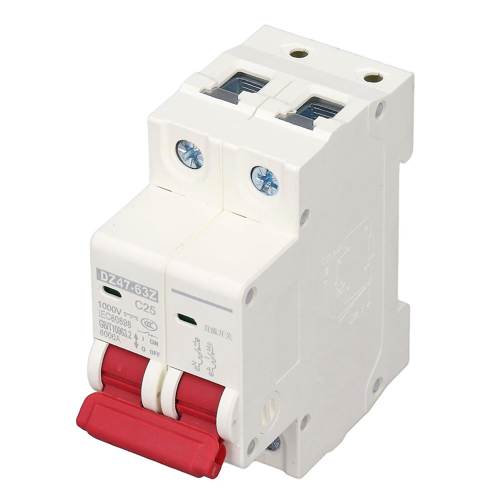 Circuit Breaker 2P DC 1000V MCB 25A DIN Rail Mount Protection Switch 6000A Breaking Capacity