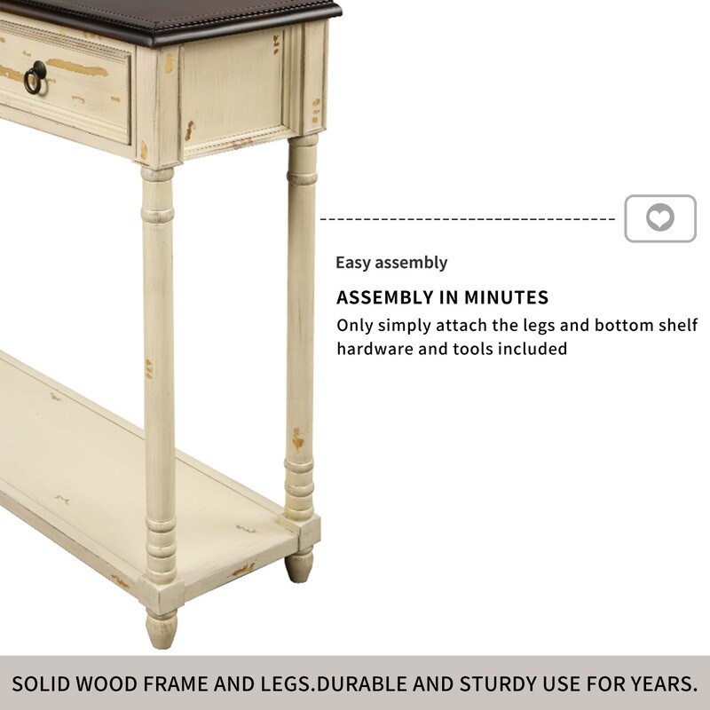 Rustic Solid Wood Console Table with Projecting Drawers and Long Shelf