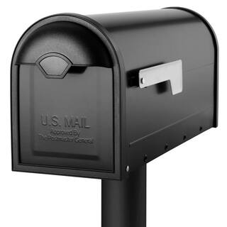 Architectural Mailboxes Winston Black Large Steel Post Mount Mailbox with Nickel Flag 8830B-10