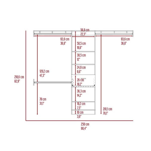 Simple Style Open Wordrob with 5 Shelves and 1 Drawer， 2 Hanging Rob Included - - 37938158