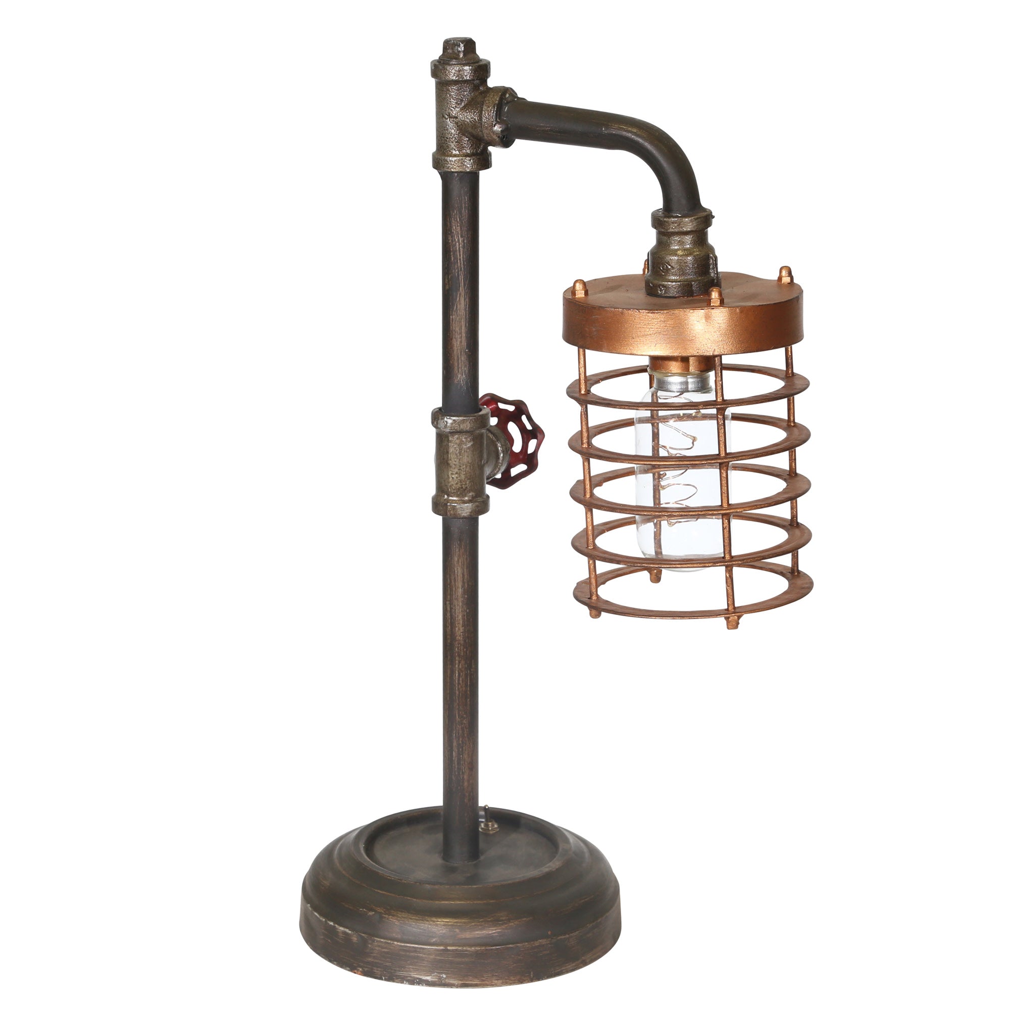 Sagebrook Home Industrial Style Metal Pipe Table Lamp, Bulb Included, Battery Operated, Black and Copper, 11 L x 6 W x 18 H Inches