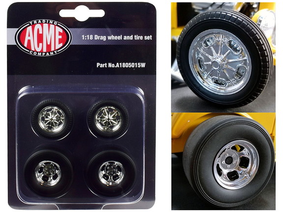 Acme A1805015W  Chrome Drag Wheel and Tire Set of ...