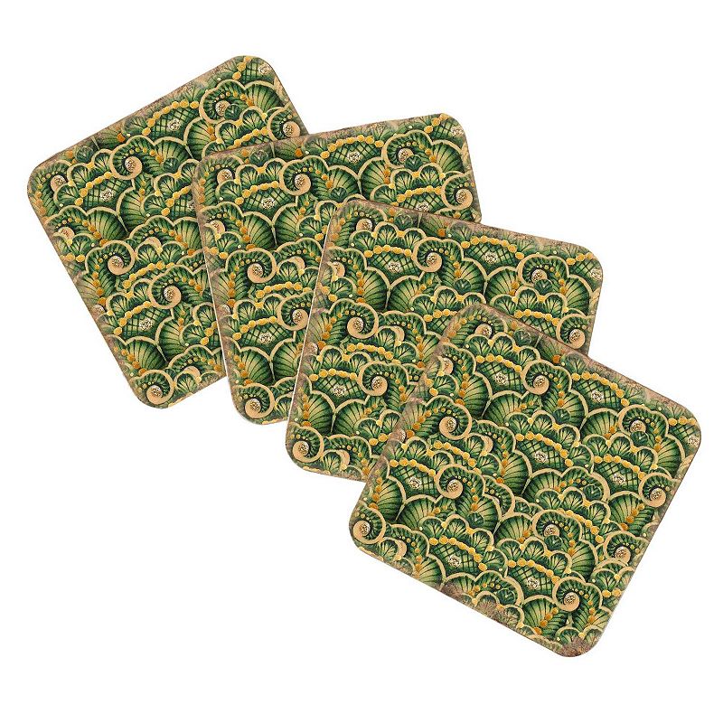 Floral Wooden Cork Coasters Gift Set of 4 by Nature Wonders