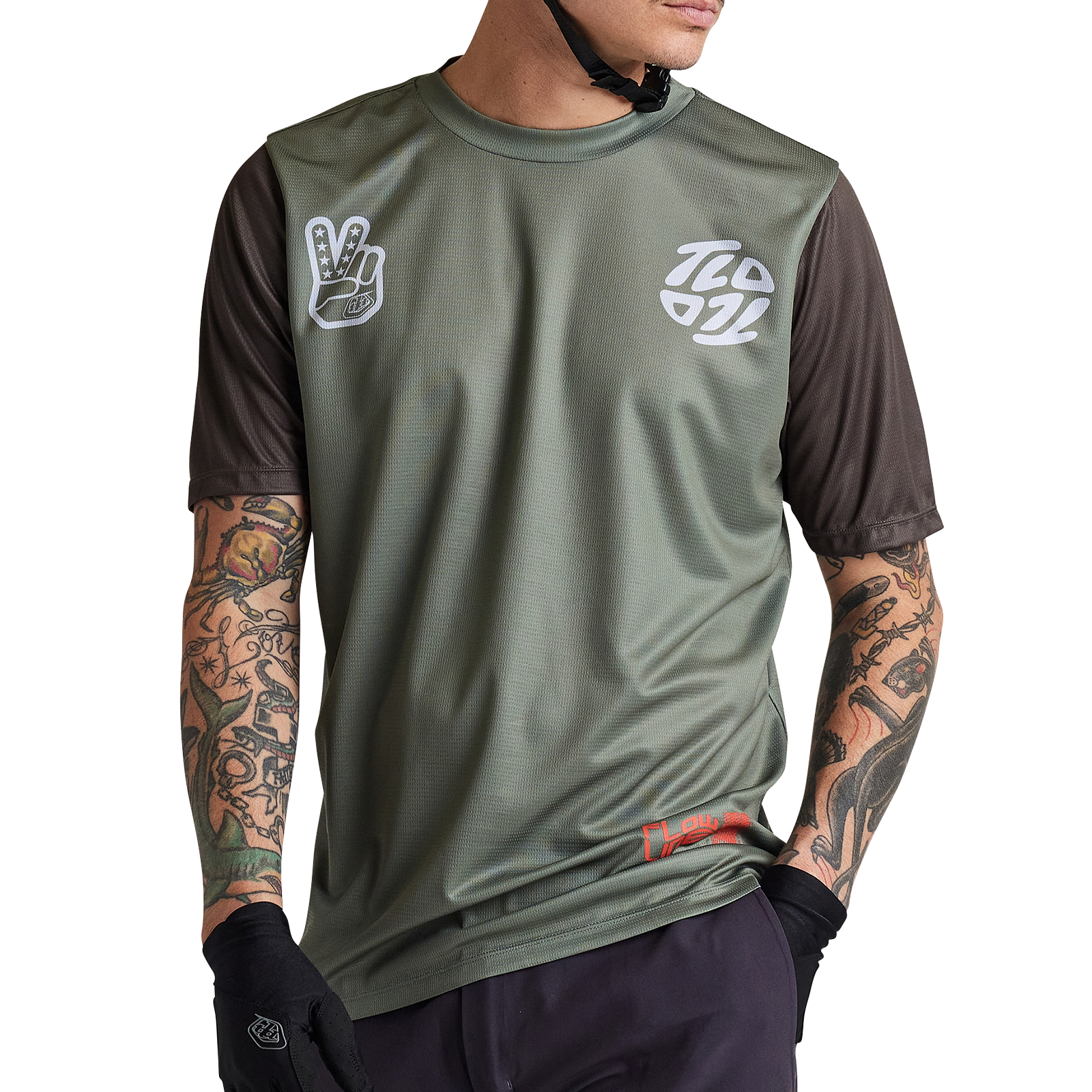 Troy Lee Designs Flowline Short Sleeve MTB Jersey - Flipped - Olive