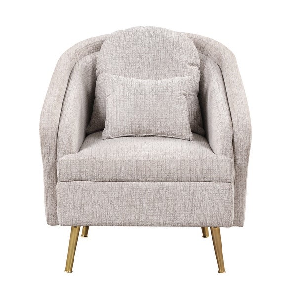 Modern Living Room Accent Chair Velvet Arm Chair Upholstered Barrel Chair Metal Leg Club Chair with Lumbar Pillow， for Bedroom