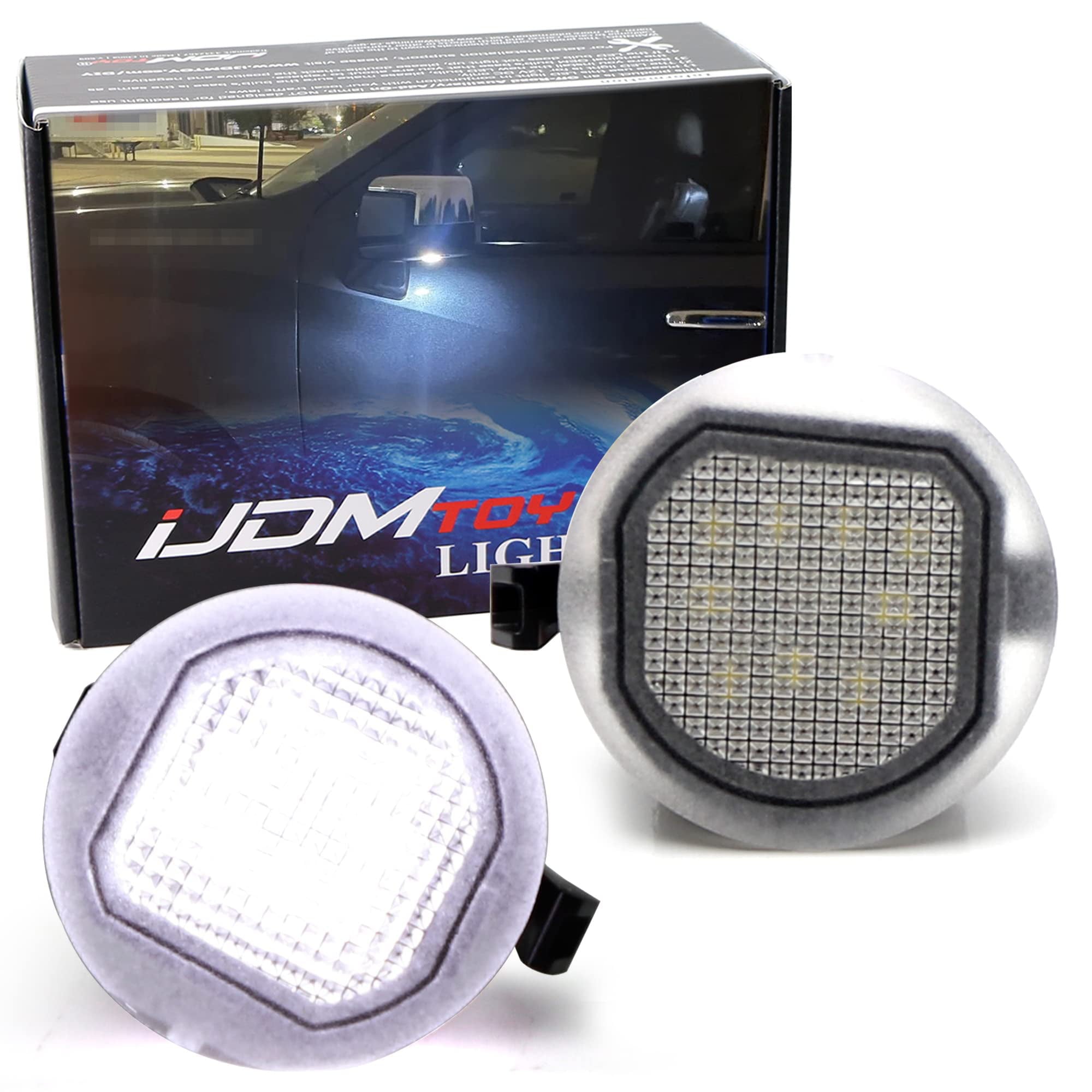 iJDMTOY White 18-SMD Full LED Under Side Mirror Puddle Lights Compatible With Chevrolet Silverado Suburban/Tahoe， GMC Sierra Yukon， Cadillac Escalade， etc