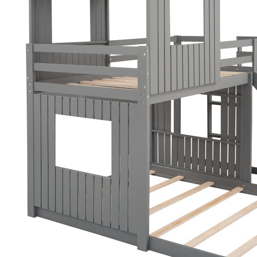 Churanty Pine Wood Bunk Bed Security, Twin-over-full, Gray