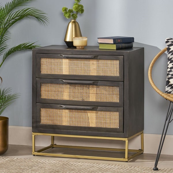 Wolfe Indoor Mango Wood and Wicker Handcrafted 3 Drawer Cabinet by Christopher Knight Home