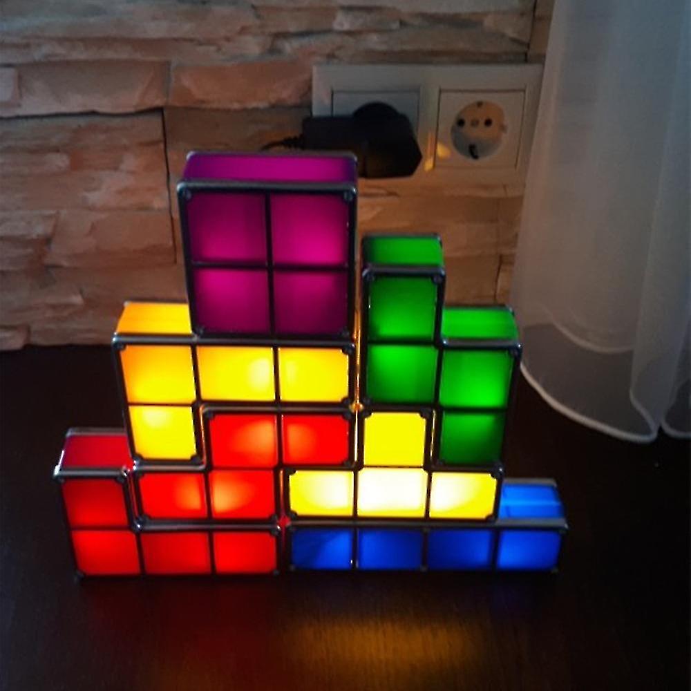 Miman Upgrade Diy Tetris Night Light Colorful Stackable Tangram Puzzles Table Lamp Led 7 Color Square Lamp Bar Window Atmosphere Lamp