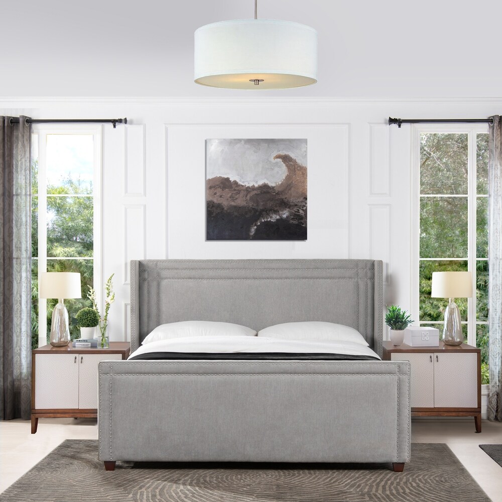 Elle Wingback Upholstered King Panel Bed