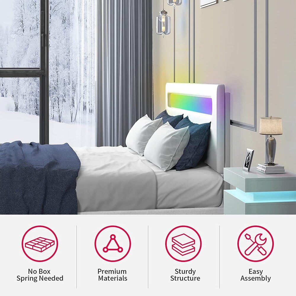 Mixoy Platform Bed Frame with Smart RGB LED Light Strip Bed Frame with Adjustable Headboard  Compatible with Alexa   App