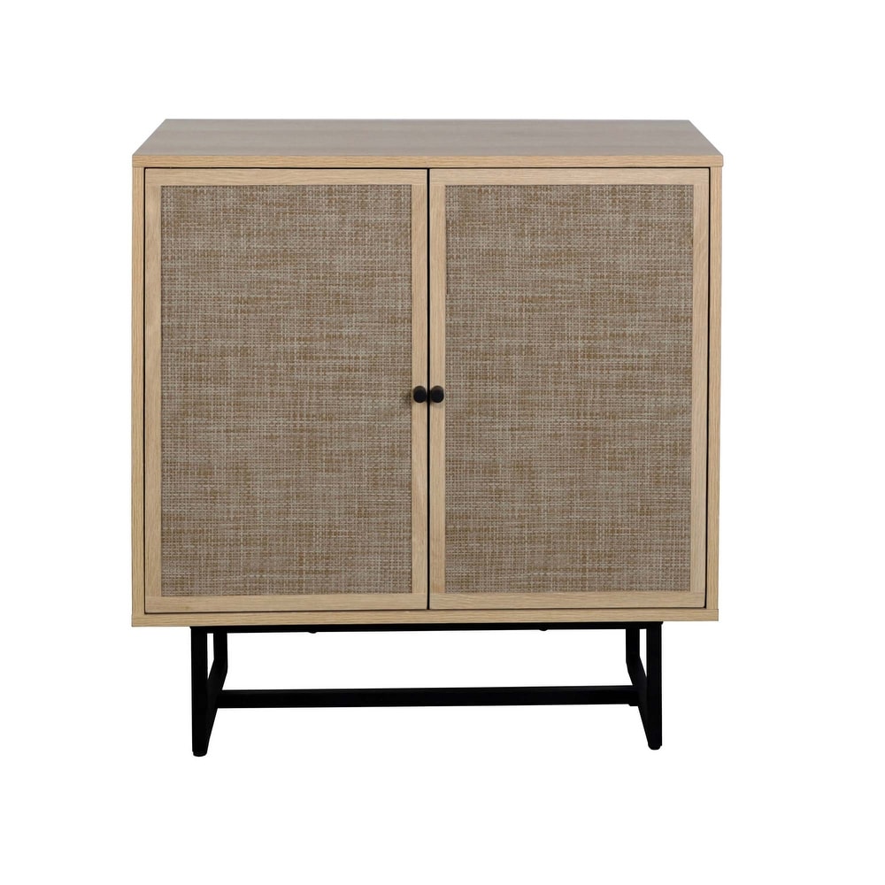 Nathan James Kova Natural Cane Rattan Doors Accent Cabinet with Metal Base and Adjustable Shelf