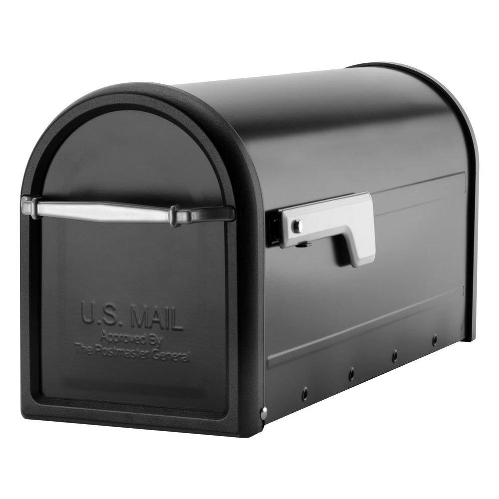 Architectural Mailboxes Chadwick Black Medium Steel Post Mount Mailbox with Nickel Handle and Flag 8950B-10