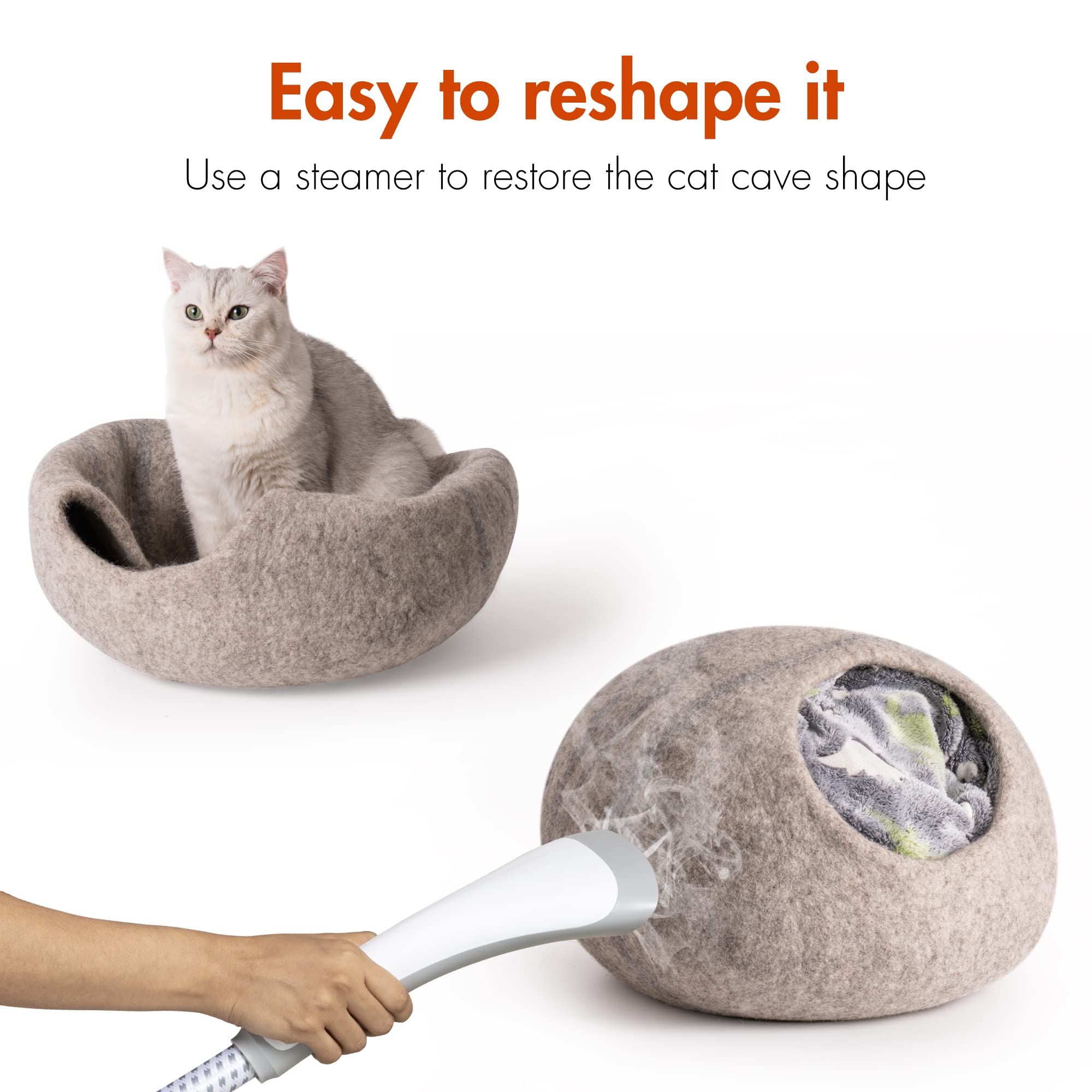 Mewoofun Medium Cat Cave Bed，Handmade Wool Cat House，Felt Cat Caves for Indoor Cats and Kittens，Grey