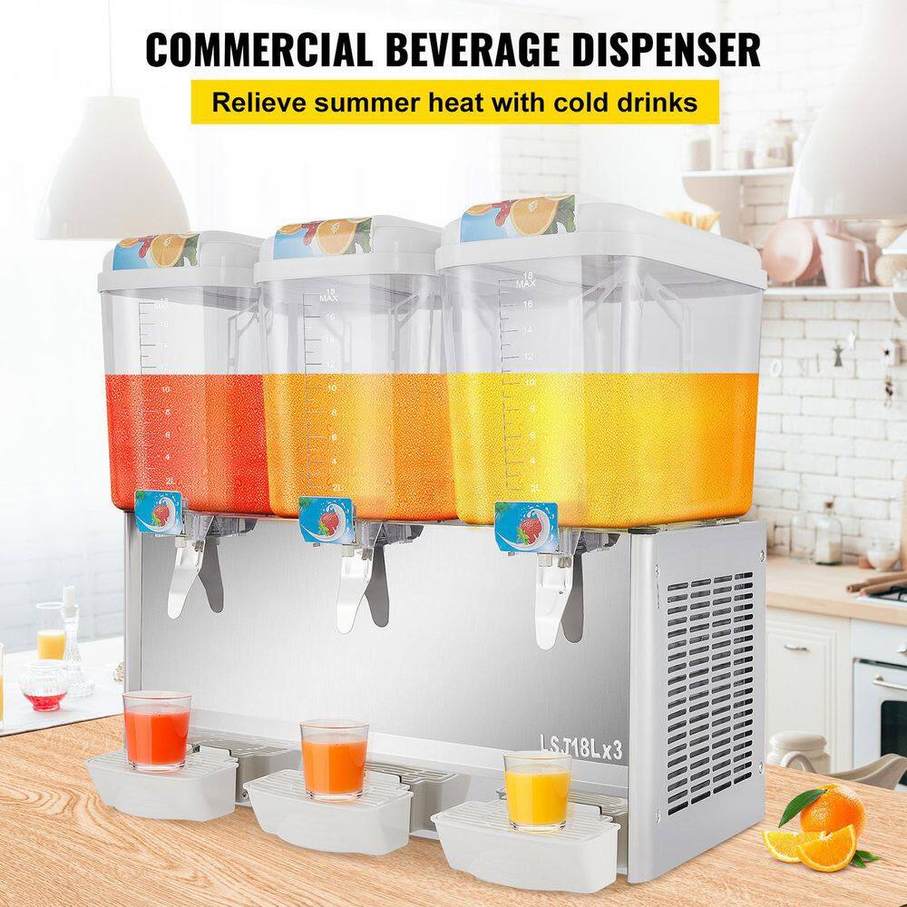 VEVOR Commercial Beverage Dispenser 14.25 Gal. 54 L 3 Tanks Drink Dispenser 350 W Stainless Steel Juice Dispenser 110V YLJHSLYJ18LX3SG01V1