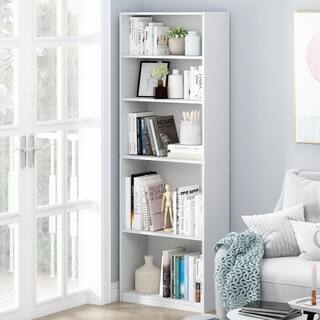 Furinno 71.2 in. White Wood 5-shelf Standard Bookcase with Adjustable Shelves 14110R1WH