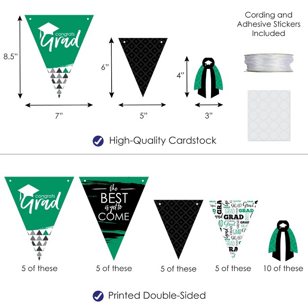 Big Dot Of Happiness 30 Piece Green Graduation Party Pennant Triangle Banner