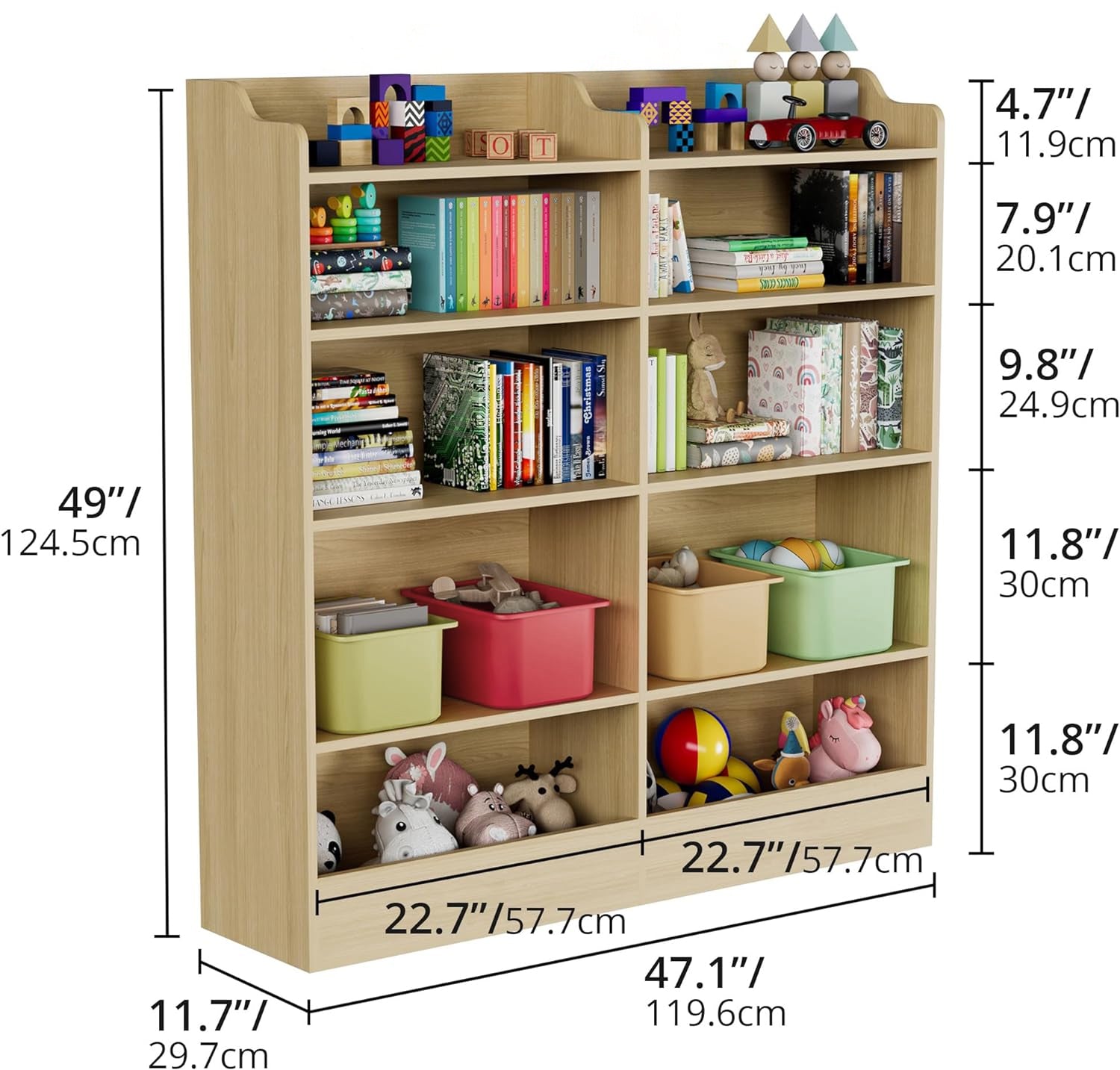 5 Tier Kids Bookshelf Wooden Book and Toy Storage Cabinet