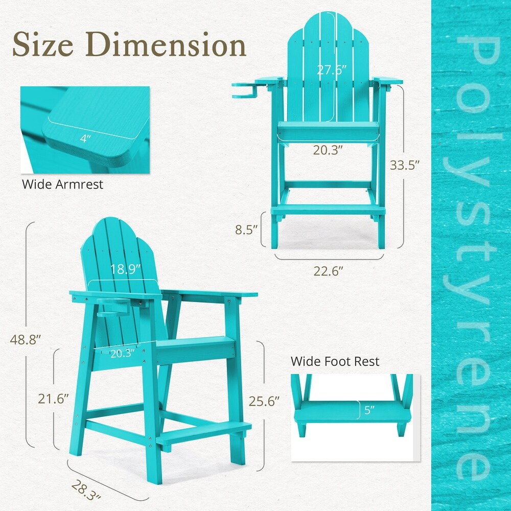 LUE BONA Outdoor Adirondack Chairs with Cup Holder Bar Height Adirondack Bar Stool with Arms for Balcony  Deck  or Patio