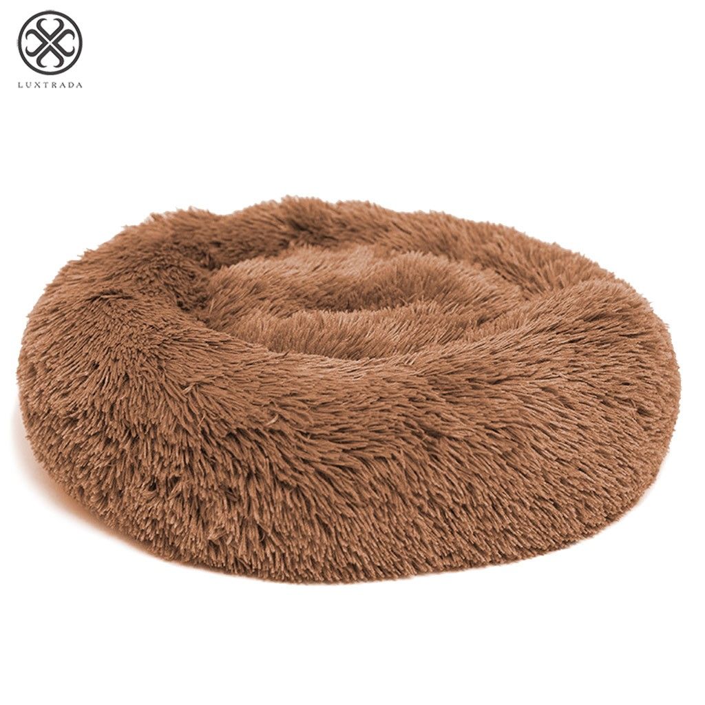 Luxtrada Original Cat and Dog Bed Luxury Shag Fur Donut Cuddler Round Donut Dog Beds Indoor Pillow Cuddler for Medium Small Dogs (XL，Brown)