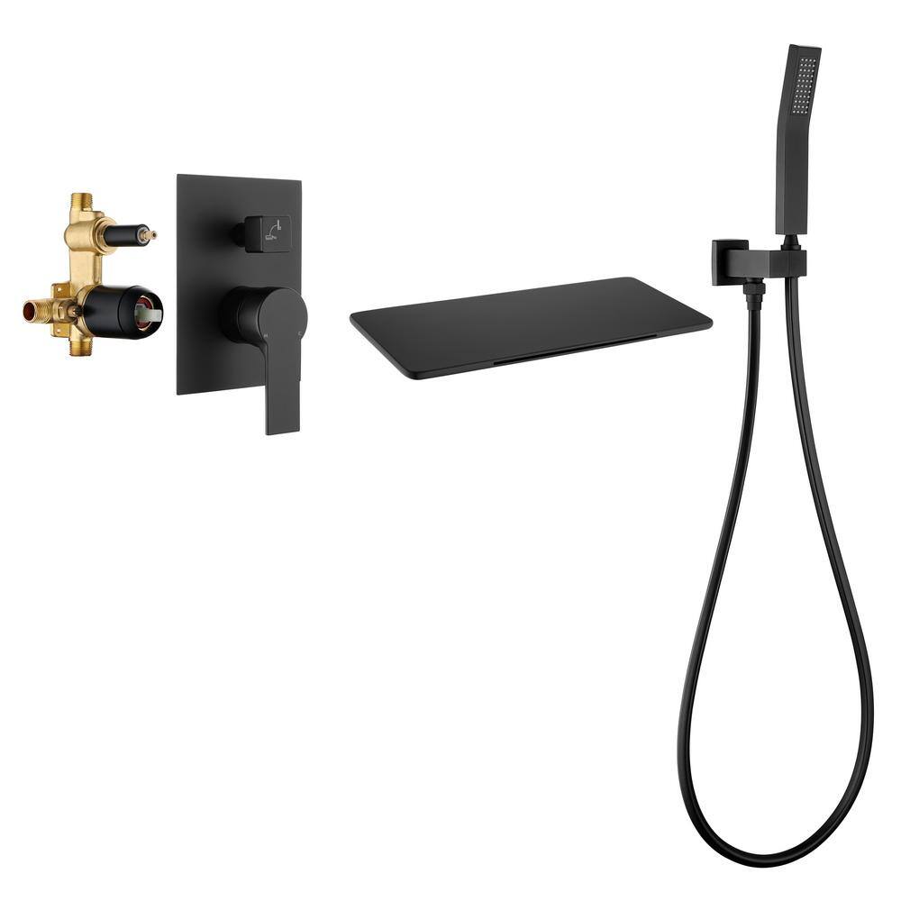 Aurora Decor Pomelo Single-Handle Wall Mount Roman Tub Faucet with Hand Shower in Matte Black (Valve Included) AD-88022B