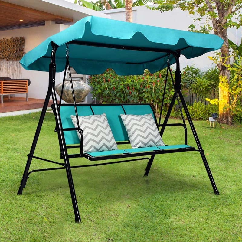 3-Person Metal Outdoor Patio Porch Swing Lounge Chair Bench Glider with Adjustable Canopy