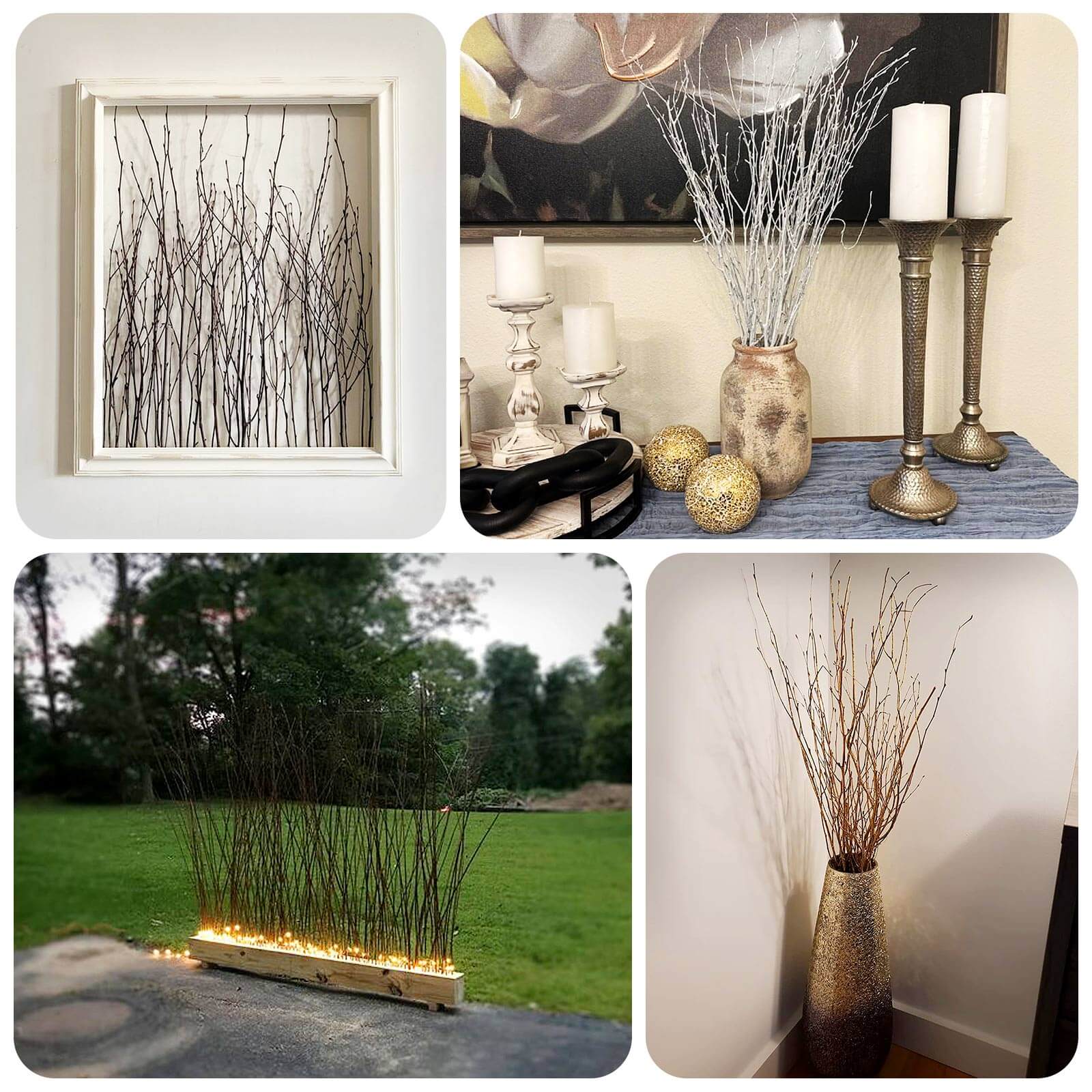 6 Pack White Decorative Birch Tree Branches, Extra Long Natural Dried Willow Twigs Sticks Vase Fillers - 46