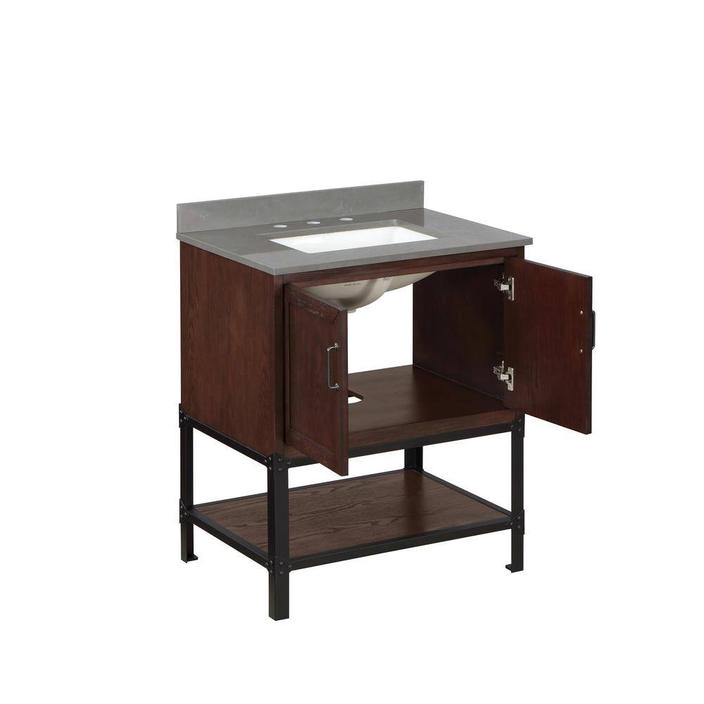 Home Decorators Collection Alster 30 in. W x 22 in. D x 34.5 in. H Vanity in Brown Oak with Engineered Calacatta Grey Marble Top and White Sink TJ-0401V3022BR