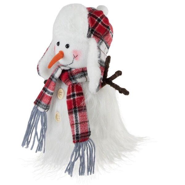 10.25 Snowman in Plaid Trapper Hat Christmas Decoration