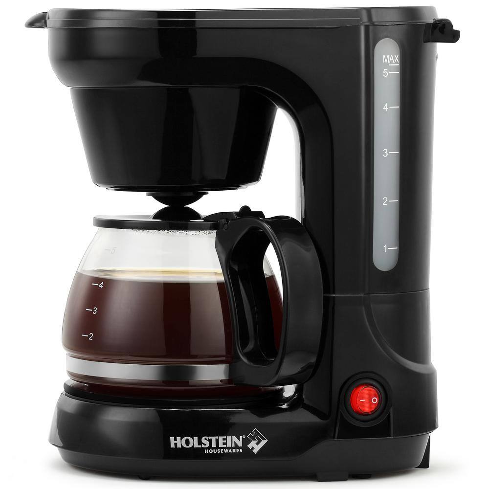 HOLSTEIN HOUSEWARES 5-Cup Black Drip Coffee Maker with Removable Conical Permanent Filter HH-0914701B