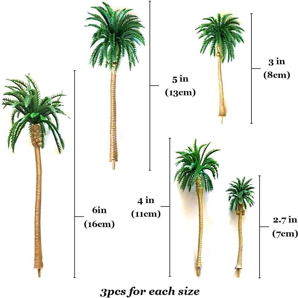 SunGrow Miniature Artificial Coconut Trees for Hermit Crab Tank and Reptile Terrarium Décor， 15 count