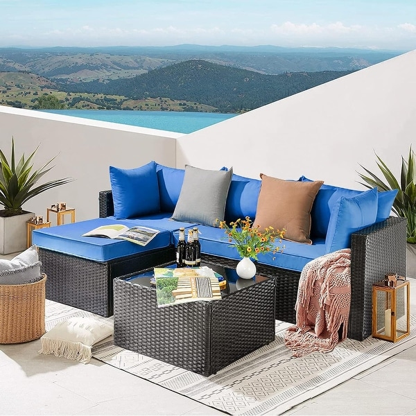 Bossin Patio Furniture Sets Outdoor Sectional Sofa All Weather PE Rattan Patio Conversation Set