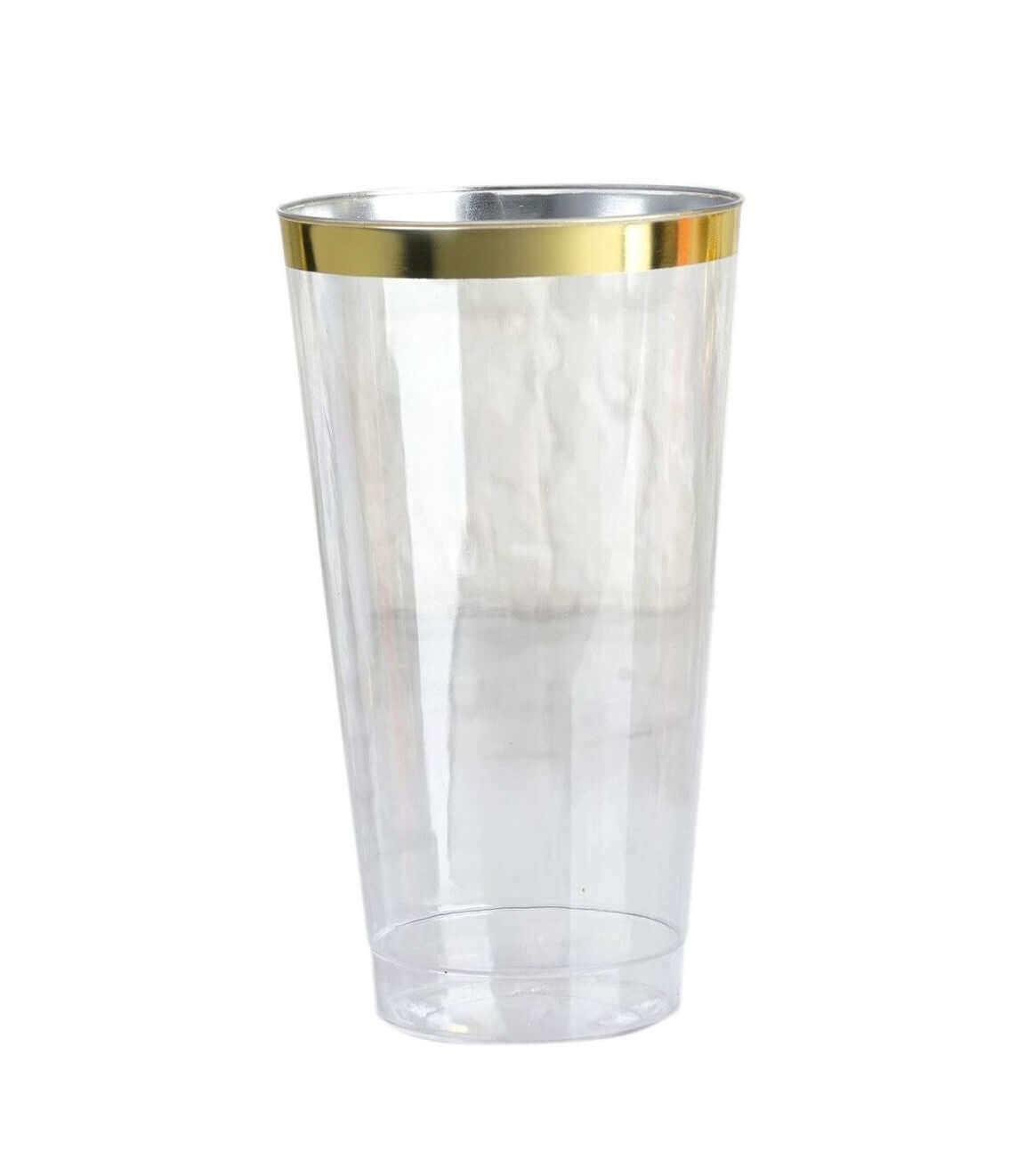 12 Pack Tall Gold Rim Clear Plastic Cups, Disposable Party Glasses 17oz