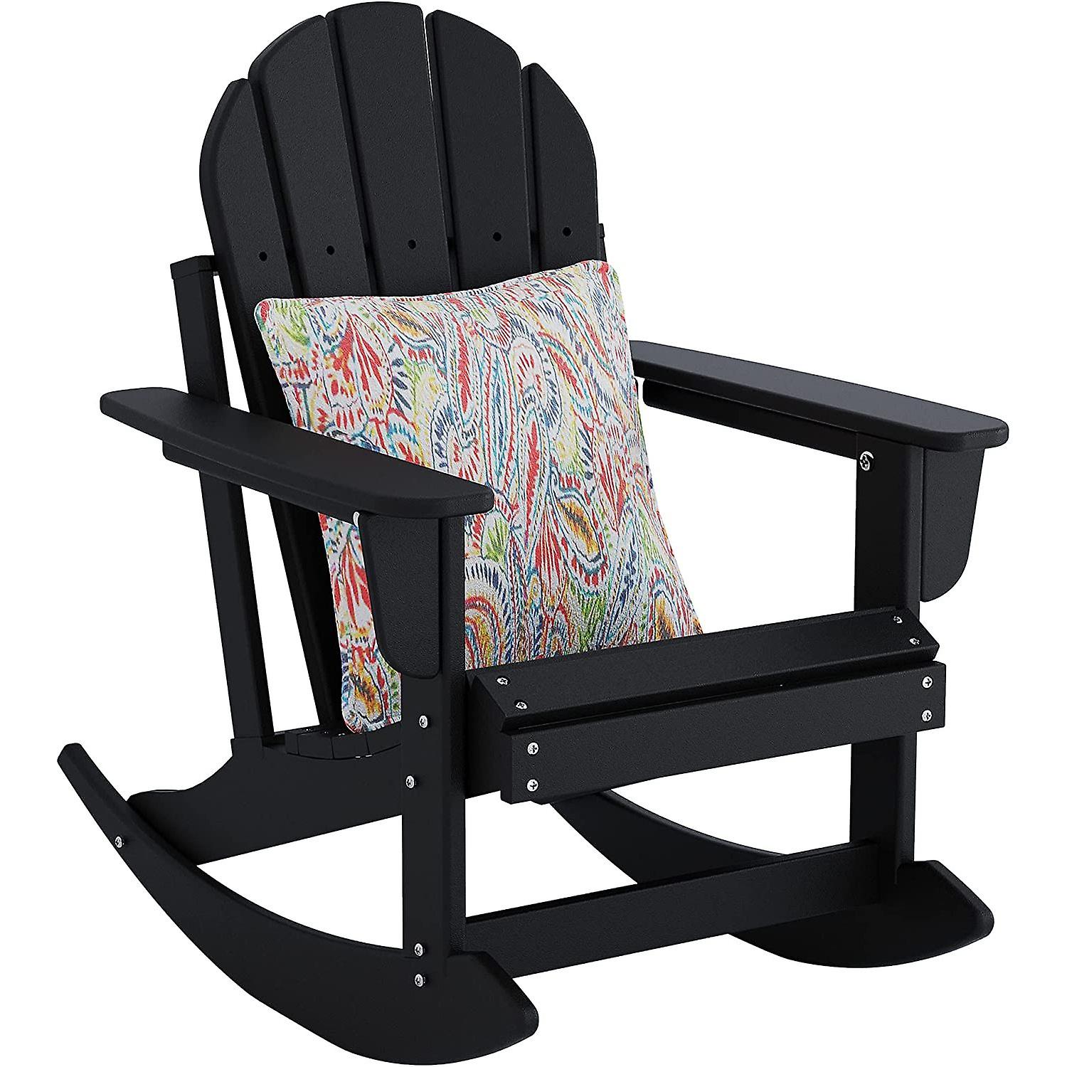 Sundale Outdoor Adirondack Rocking Chair With Pillow， Patio Plastic All Weather Adirondack Rocker， Water Resistant， Plastic， Perfect For Outside， Gard