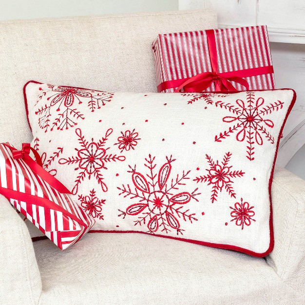 Park Hill Collection Snowflake Embroidered Cotton Pillow