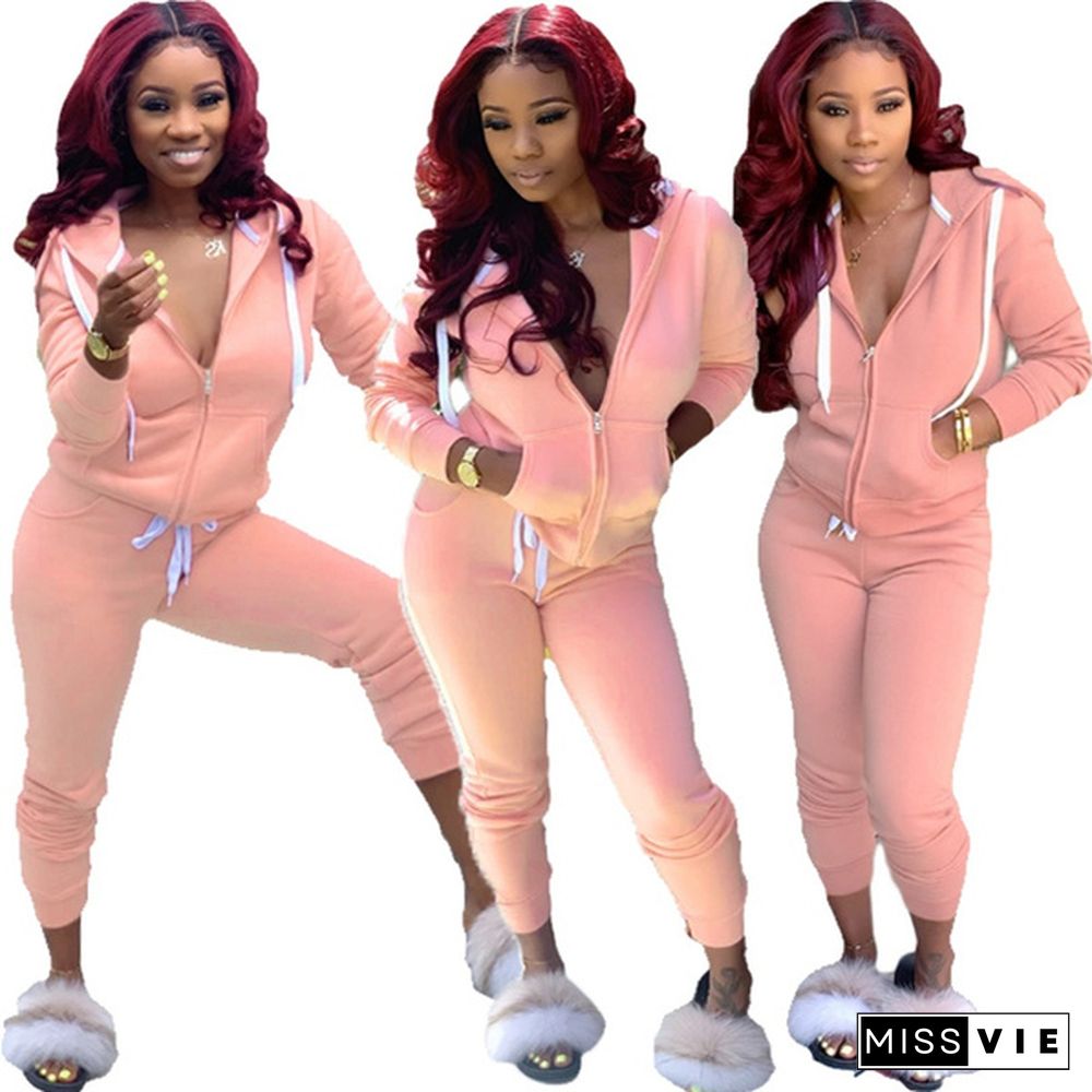 New Womens Sweatsuit Set Fashion Zipper Two Piece Outfits Top + Skinny Long Pants Brands Printed Tracksuits Jogging Suits Jumpsuits Plus Size S-2Xl