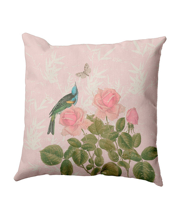 E by Design Asian Rose 16 Inch Pink Decorative Floral Throw Pillow