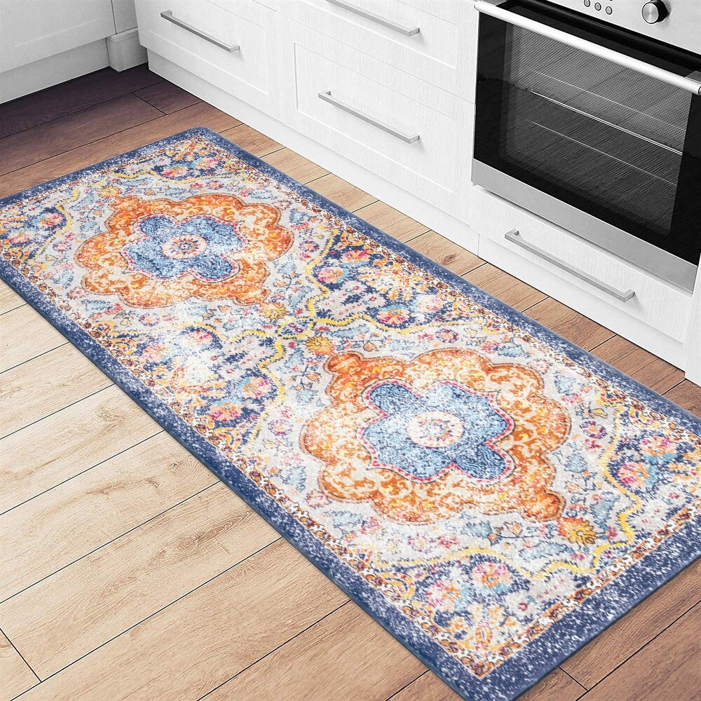 World Rug Gallery Distressed Bohemian Vintage Anti fatigue Standing Mat