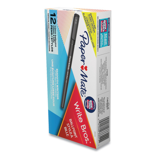 Paper Mate Write Bros. Stick Ballpoint Pen， Medium 1mm， Black Ink/Barrel， Dozen (3331131C)