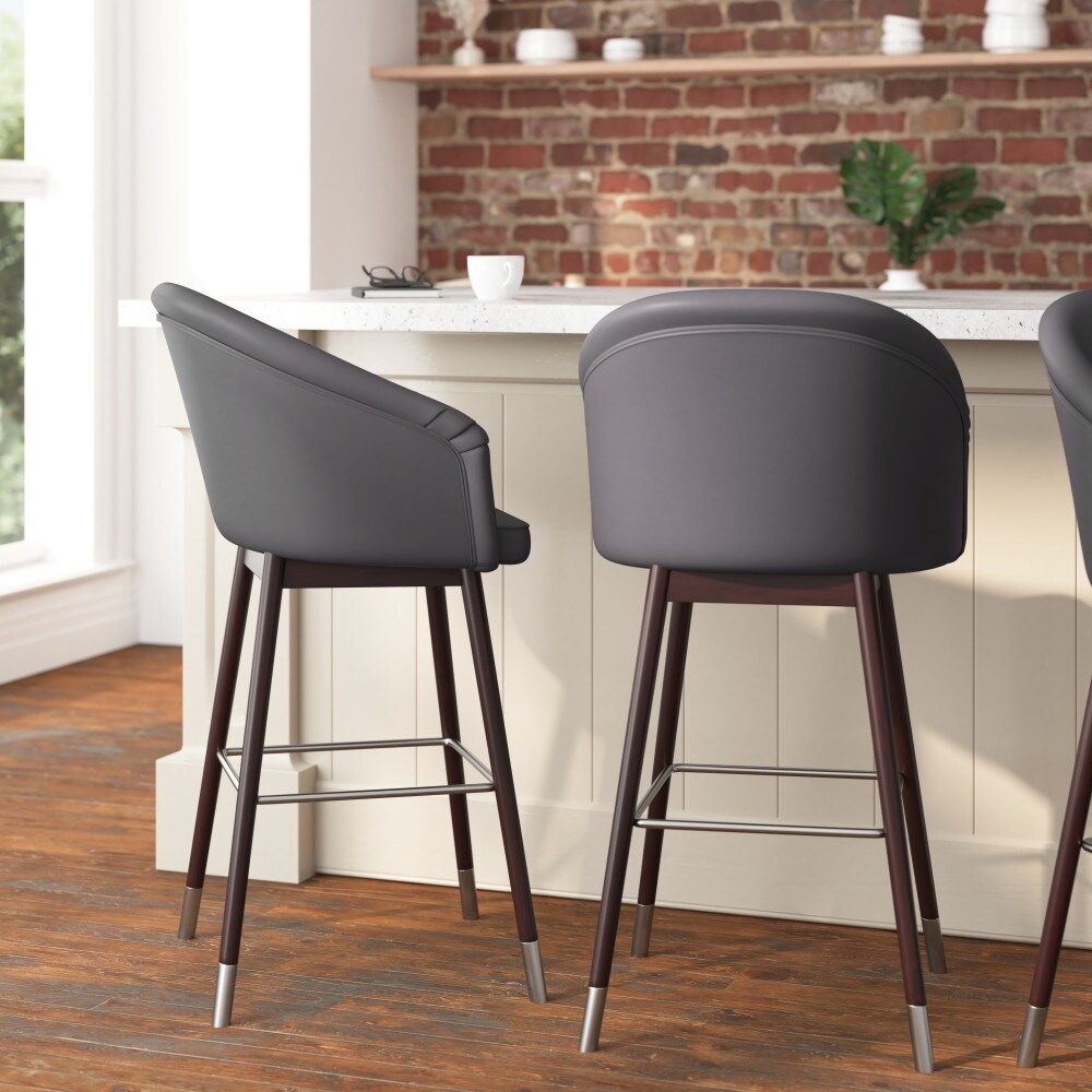 Upholstered Bar Stool with Wooden Legs